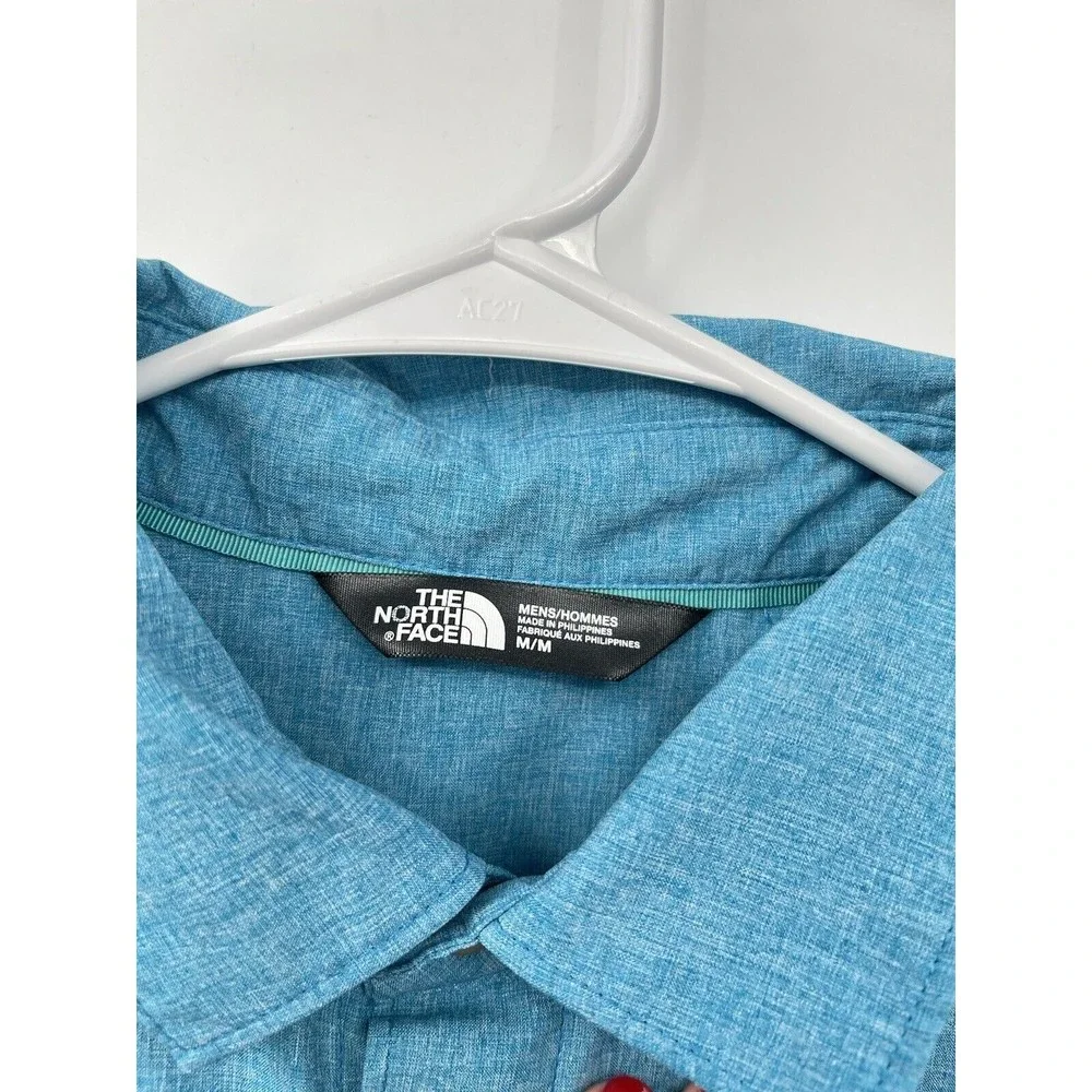 The North‎ Face Medium Shirt Mens Blue Excellent Short Sleeve Snap Front Hiking